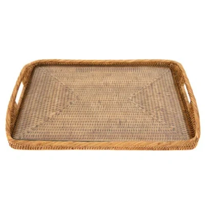 Artifacts Trading Company ™ Artifacts Rattan Rectangular Tray With Glass Insert In Brown