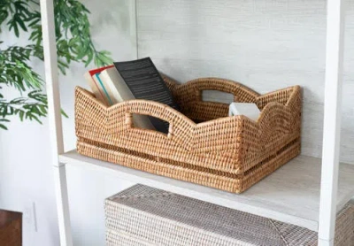 Artifacts Trading Company ™ Artifacts Rattan Rectangular Scalloped Shelf Basket In Brown