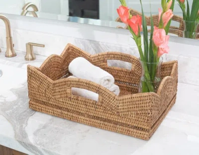 Artifacts Trading Company ™ Artifacts Rattan Rectangular Scalloped Shelf Basket In Brown