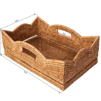 Artifacts Trading Company ™ Artifacts Rattan Rectangular Scalloped Shelf Basket In Brown