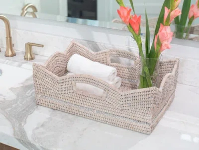 Artifacts Trading Company ™ Artifacts Rattan Rectangular Scalloped Shelf Basket In Nude