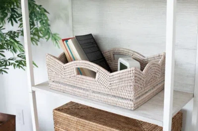 Artifacts Trading Company ™ Artifacts Rattan Rectangular Scalloped Shelf Basket In Nude