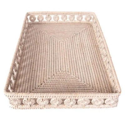 Artifacts Trading Company ™ Artifacts Rattan Inna Design Rectangular Tray With Glass Insert In Neutral