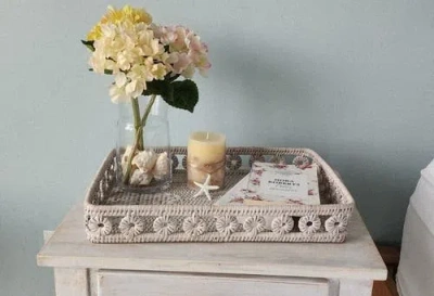 Artifacts Trading Company ™ Artifacts Rattan Inna Design Rectangular Tray With Glass Insert In Neutral