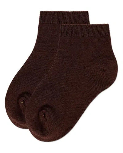 Memoi Basic Silky-soft Gauge Ankle Sock In Brown