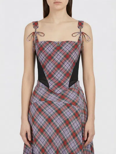 Vivienne Westwood Puppy Tartan Linen And Mesh Bustier Top In Multi