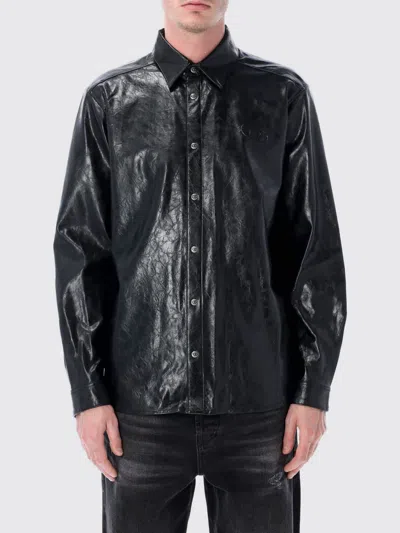 Diesel Vintage Leather Effect Textured Shirt In Black