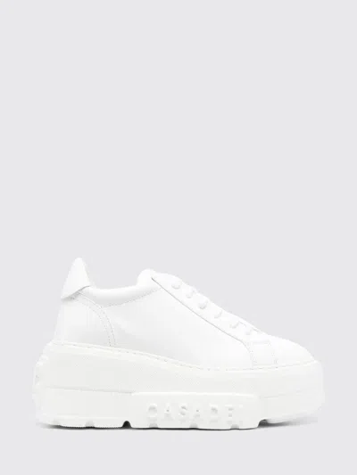 Casadei White Platform Sneakers Interwoven Design In Polyurethane Woman