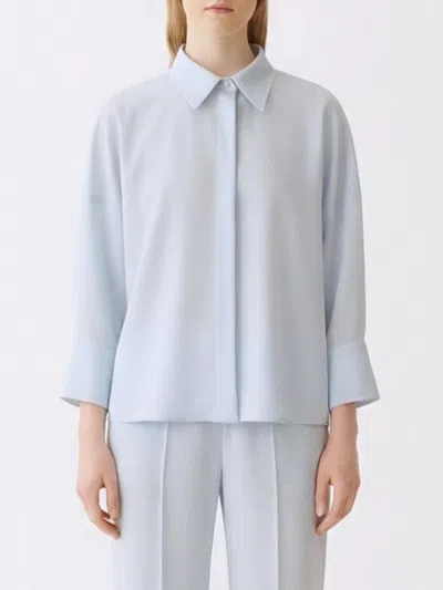 Fabiana Filippi Cropped Shirt In Cool Bistretch Wool In Blue