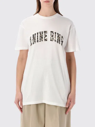 Anine Bing Ivory T-shirt With Leopard Logo Women In White