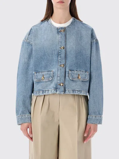 Anine Bing Blanchet Denim Jacket Round Neck Design In Blue