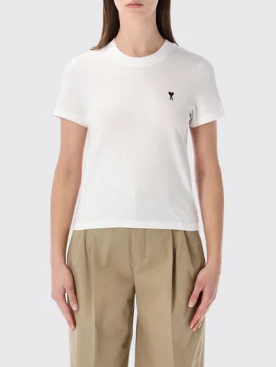 Ami Alexandre Mattiussi Ami Paris Tshirt Ami De Coeur Contraste Cropp In White