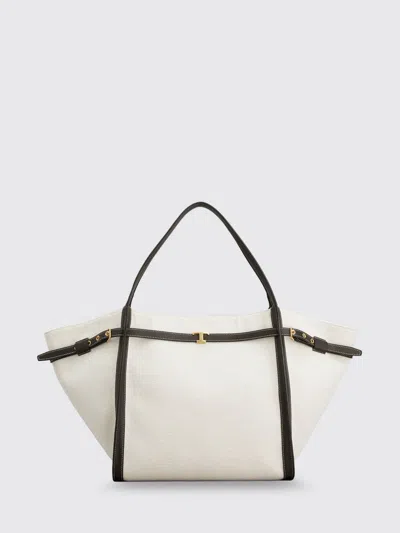 Tod's White Tote Bag With Front Leather Buckled Belt In Cotton Blend Woman