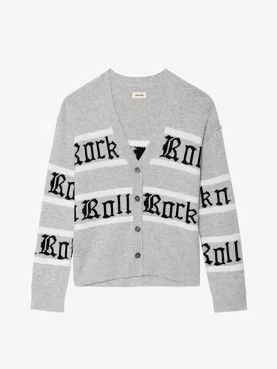 Zadig & Voltaire Womens Light Grey Mirkaz Jacquard-pattern Wool And Cashmere Blend Cardigan In Gray