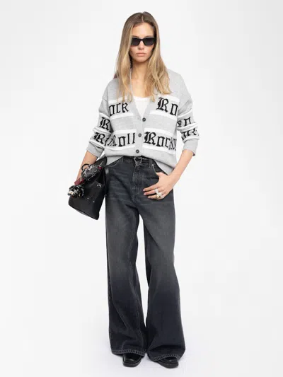 Zadig & Voltaire Womens Light Grey Mirkaz Jacquard-pattern Wool And Cashmere Blend Cardigan In Gray