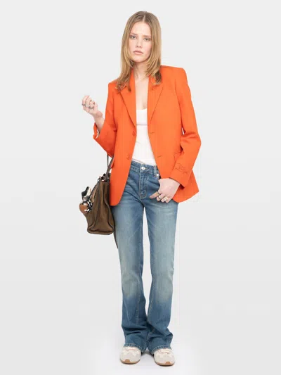 Zadig & Voltaire Womens Tangerine Vanille Single-breasted Woven Blazer In Orange