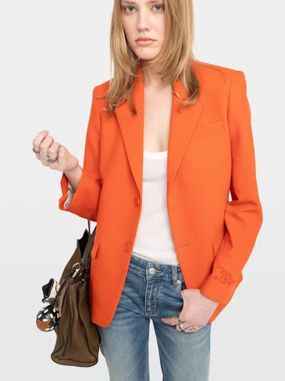 Zadig & Voltaire Womens Tangerine Vanille Single-breasted Woven Blazer In Orange
