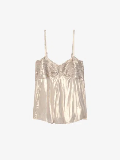 Zadig & Voltaire Womens Gold Cippie Pleated Satin Cami Top In Neutral