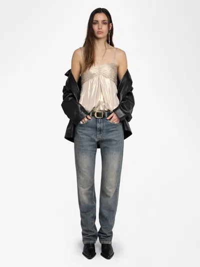 Zadig & Voltaire Womens Gold Cippie Pleated Satin Cami Top In Neutral