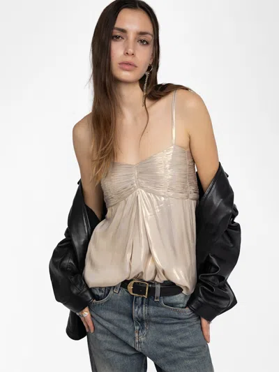 Zadig & Voltaire Womens Gold Cippie Pleated Satin Cami Top In Neutral