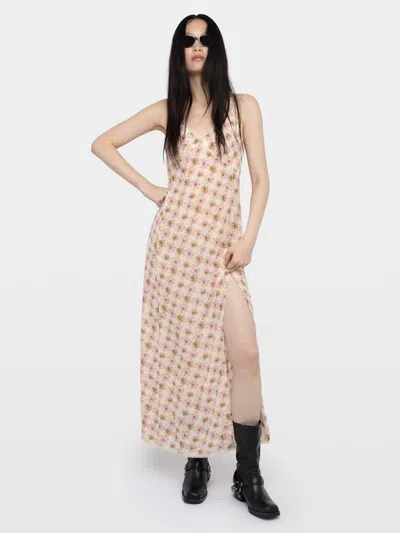 Zadig & Voltaire Ramelil Mirror Flowers Lace Trim Crepe Slipdress In Neutral