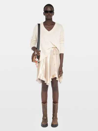 Zadig & Voltaire Womens Gold Jetos Asymmetric-hem Satin Mini Skirt In White