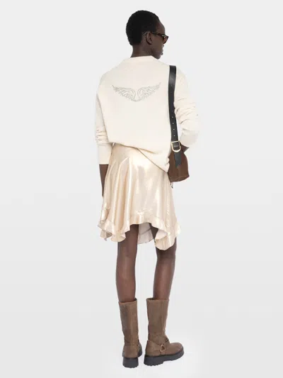 Zadig & Voltaire Womens Gold Jetos Asymmetric-hem Satin Mini Skirt In White