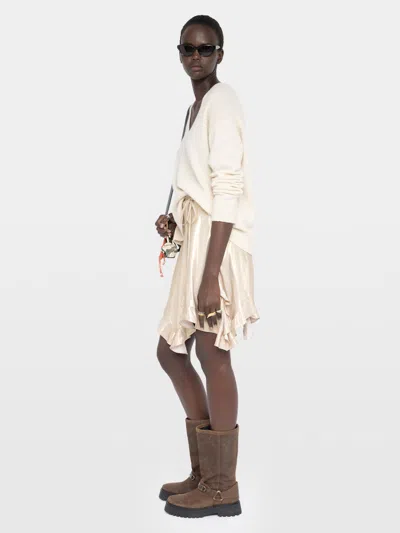 Zadig & Voltaire Womens Gold Jetos Asymmetric-hem Satin Mini Skirt In White