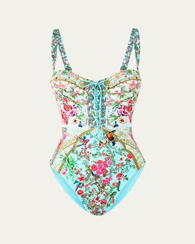 Camilla Lace Up Underwire Moulded Cup One Piece Sultans And Queens In Blue
