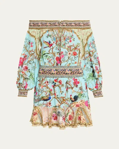Camilla Sultans And Quees Silk Off-the-shoulder Mini Dress In Multi