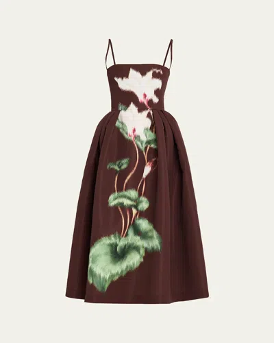 Oscar De La Renta Cyclamen Sleeveless Faille Cocktail Midi Dress In Brown