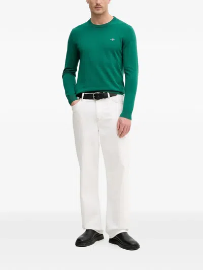 Gant Shield-embroidered Crew-neck Sweater In Green