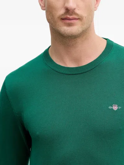Gant Shield-embroidered Crew-neck Sweater In Green