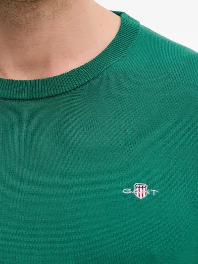 Gant Shield-embroidered Crew-neck Sweater In Green