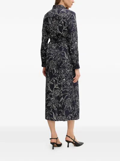 Gant Floral-print Belted Midi Dress In Blue