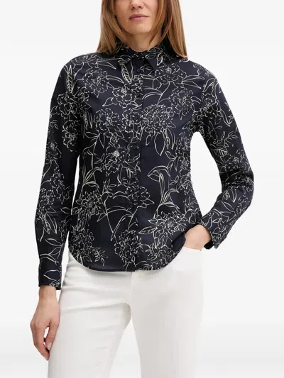 Gant Regular Fit Floral Print Cotton Silk Shirt In Blue