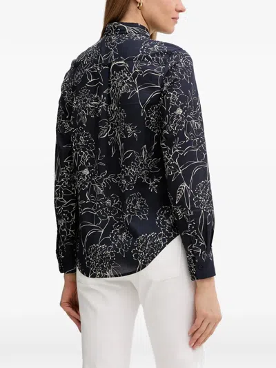 Gant Regular Fit Floral Print Cotton Silk Shirt In Blue