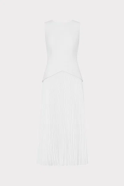 Milly Haddy Pleated Midi Dress In White
