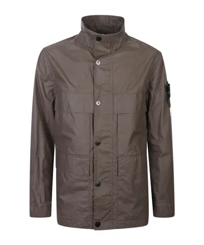 Stone Island Field Jacket With Pigmented Wax Coating In Black