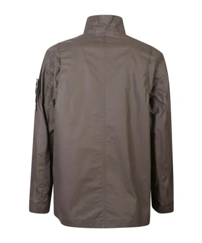 Stone Island Field Jacket With Pigmented Wax Coating In Black