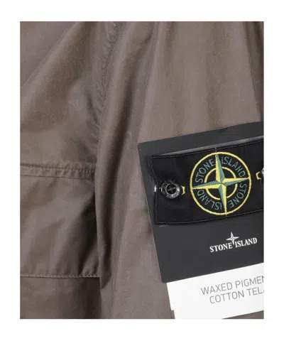 Stone Island Field Jacket With Pigmented Wax Coating In Black
