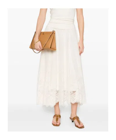 Fabiana Filippi Lace Asymmetric-hem Midi Skirt In Neutral