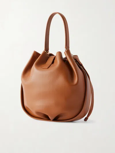 Ferragamo Hug Buckle Leather Bucket Bag In Brown