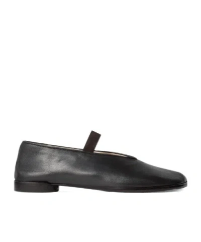 Lemaire Black Calf Leather Ballerina Shoes With Off-center Vamp