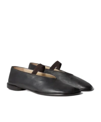Lemaire Black Calf Leather Ballerina Shoes With Off-center Vamp