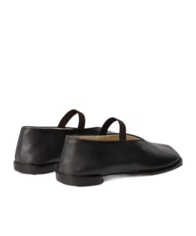 Lemaire Black Calf Leather Ballerina Shoes With Off-center Vamp
