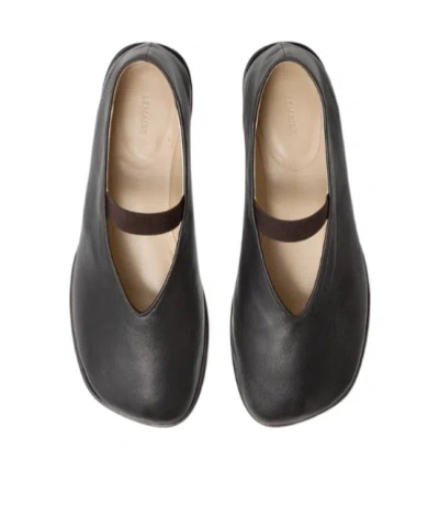 Lemaire Black Calf Leather Ballerina Shoes With Off-center Vamp