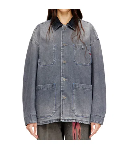 Diesel Mens 07 D-stack-u-l Faded Denim Jacket In Blue
