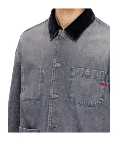 Diesel Mens 07 D-stack-u-l Faded Denim Jacket In Blue