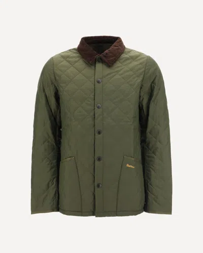 Barbour Heritage Liddesdale Green Jacket With Classic Corduroy Collar And Logo Lettering On The Front In Tec